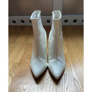 Allegra K White Block Heel Gogo Boots Size 7 70s Disco Patent Vegan Leather